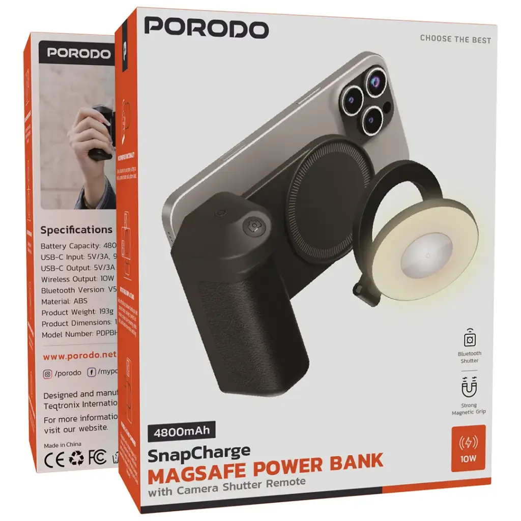 Porodo 4800mAh SnapCharge MagSafe Power Bank - Black