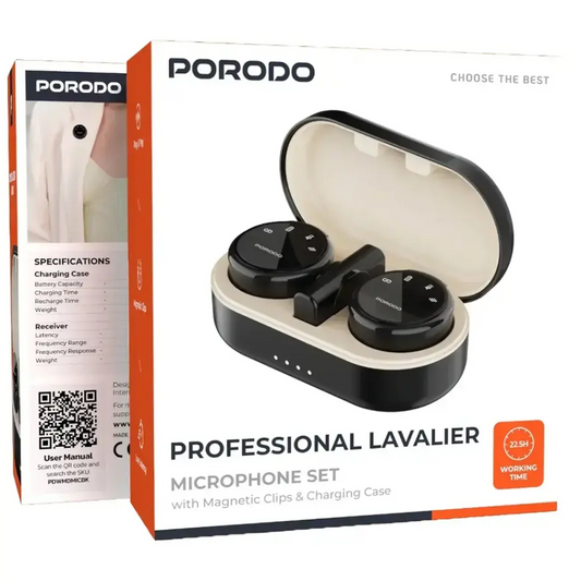 Porodo Professional Lavalier Microphones Type-C Connector With Lightning Adapter