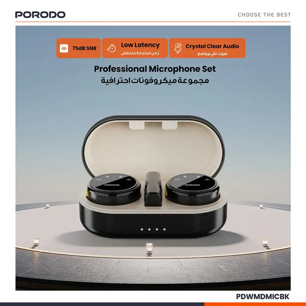 Porodo Professional Lavalier Microphones Type-C Connector With Lightning Adapter