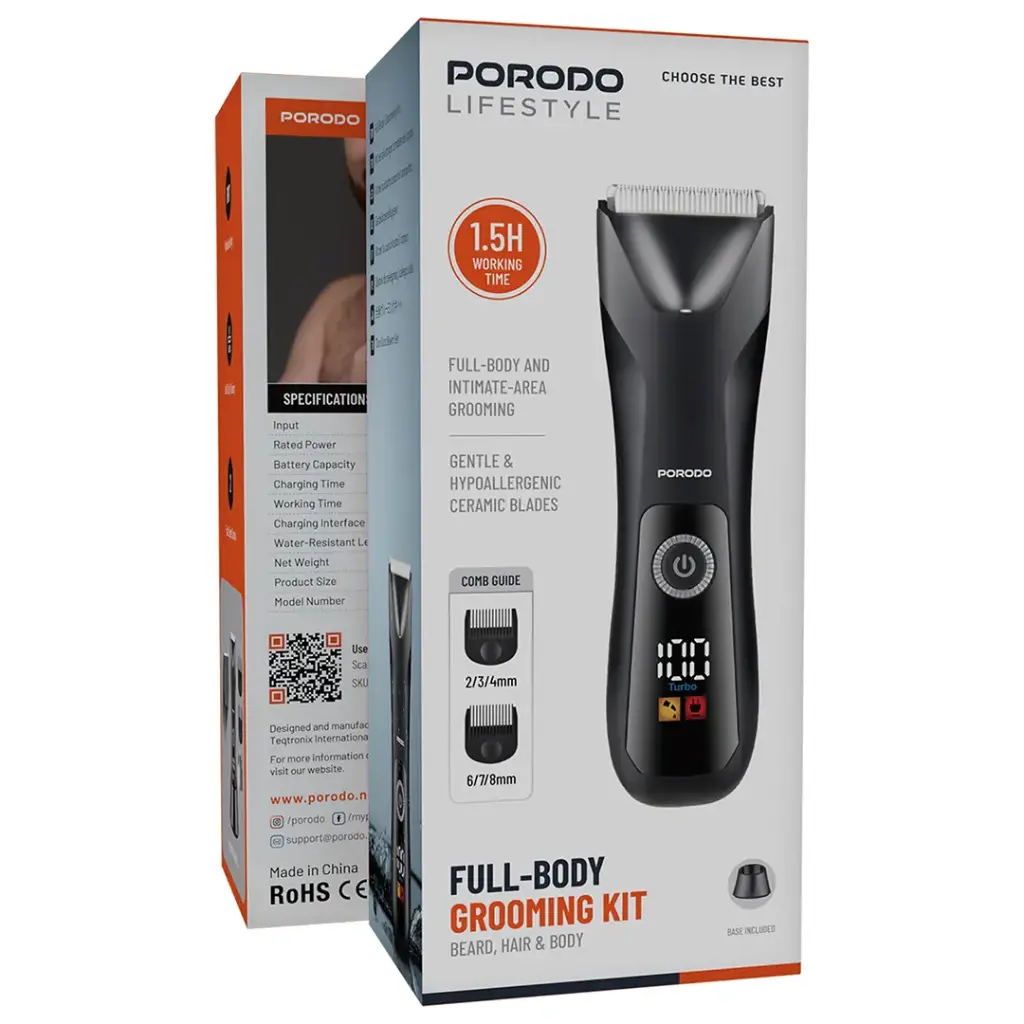 Porodo 4-In-1 Face & Body Electric Trimmer with Smart LED Display