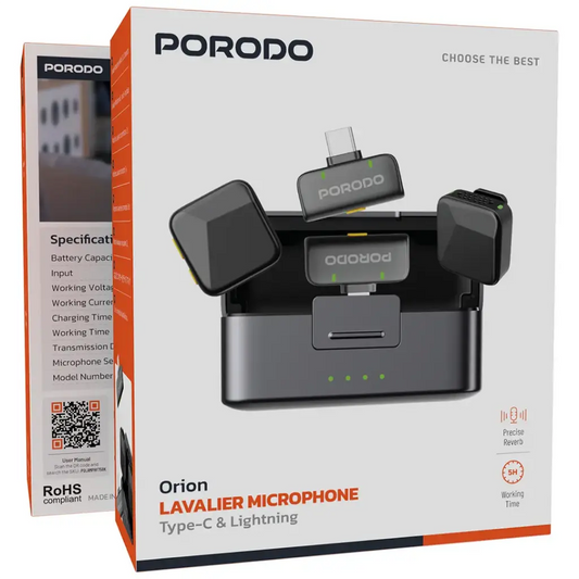 Porodo Orion Lavalier Microphone Type-C & Lightning - Black