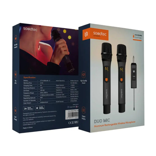 Porodo Soundtec Duo Mic Aluminum Rechargeable Wireless Microphone - Black
