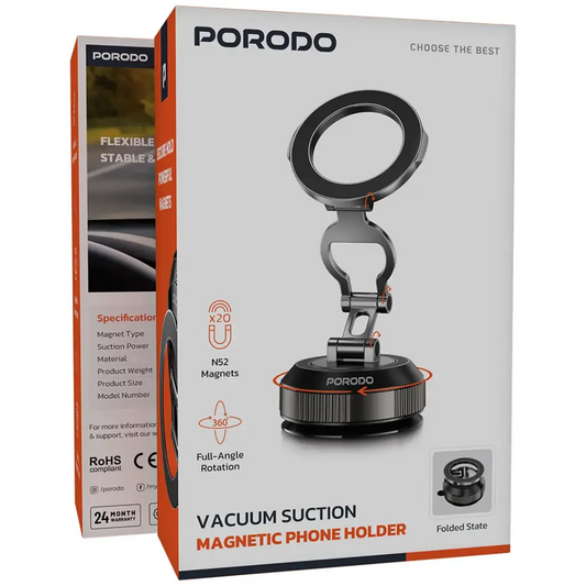 Porodo Vacuum Suction Magnetic Phone Holder - Black