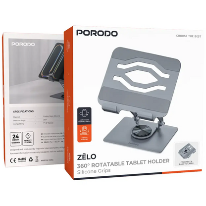 Porodo Zelo 360° Rotatable Tablet Holder with Silicone Grips - Gray