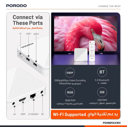 Porodo Echobox Android TV Box with 4K Ultra HD Streaming